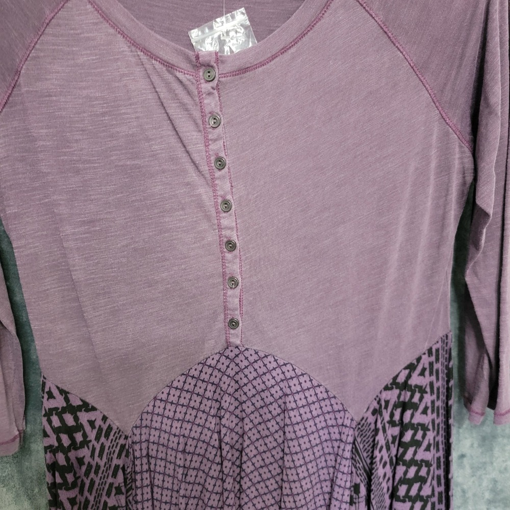 Indigo Thread Co Tunic Women Medium Purple Henley‎ Sharkbite Boho - Picture 3 of 12